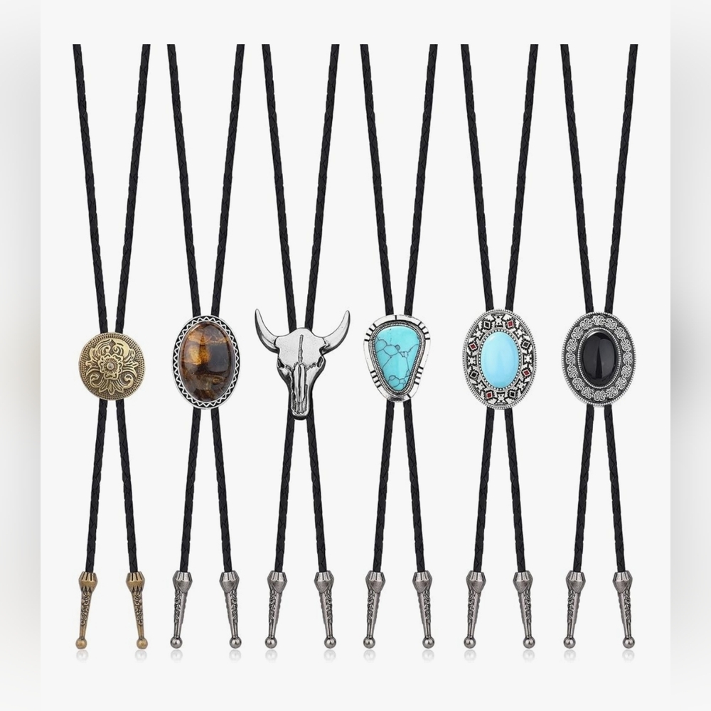 Western Style Bolo Tie Set with Gold and Silver‎ Accents